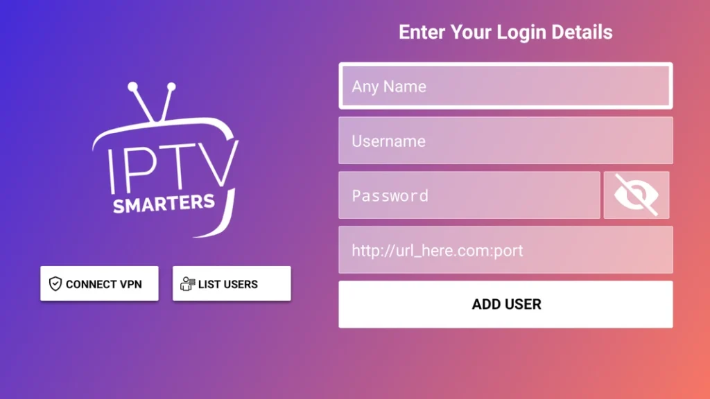 Benutzeroberfläche von IPTV Smarters Pro auf dem Fernseher, Installation von IPTV Smarters Pro auf dem Amazon Fire TV Stick